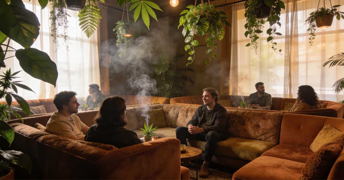 Cannabis consumption lounge interior with seating area representing cannabis hospitality regulatory compliance in Canada