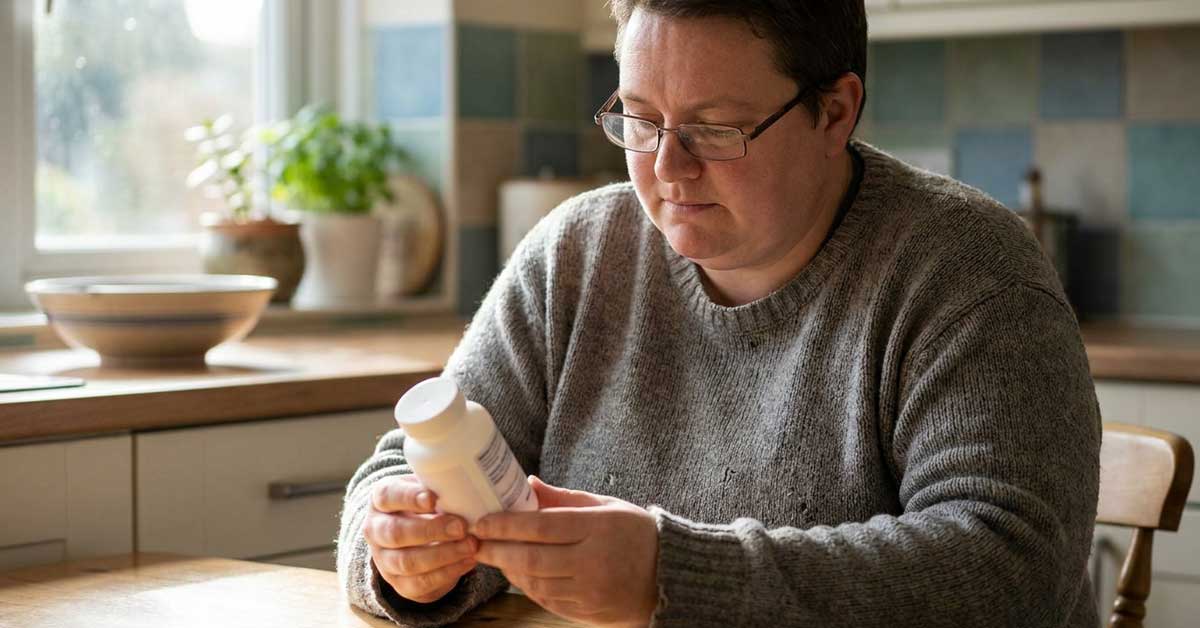 Person reading the label of a natural health product to check its GLP-1 claims
