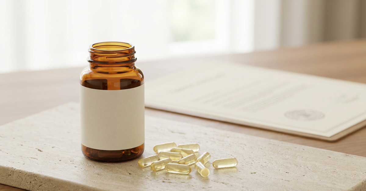 Berberine supplement capsules with a Health Canada regulatory document