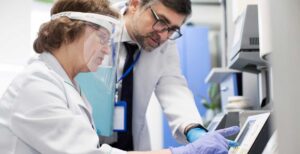 Lab technician conducting medical device testing for a Health Canada licence application